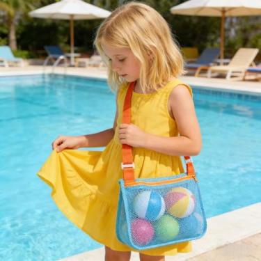 Imagem de Bolsa de malha de brinquedo de praia, bolsa de colecionar, bolsa de areia de praia, bolsa de concha, acessórios de natação para meninos e meninas (azul)