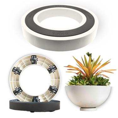 Imagem de Omnia Organizador de plantas com rodas Suporte de plantas resistente ao ar livre interno, bandeja redonda de pires de plantas para pátio, motor de vaso de flores sobre rodas, bandeja de rolamento,