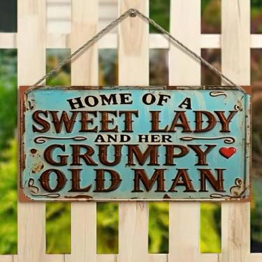 Imagem de Placa suspensa de painel de fibra de densidade de 10 x 20 cm - Placa para casa doce senhora rabugenta homem velho rústico decoração de casa de fazenda para cerca, varanda, jardim (casa vintage e
