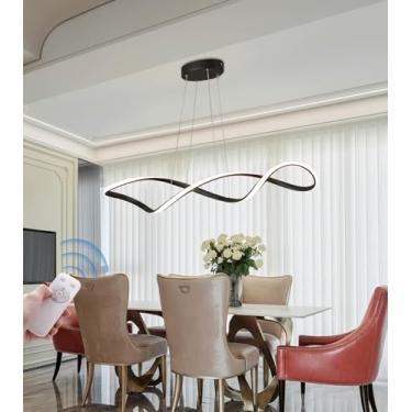 Imagem de Luminária de mesa de jantar regulável com design de ondas, 45W, 3610LM, LED, pendente moderna cromada/dourada/preta, altura ajustável com controle remoto, lustre para sala de jantar e cozinh