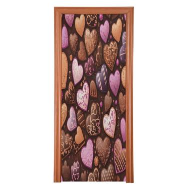 Imagem de ATTX Capa de porta frontal de coração de chocolate - decoração de férias de tecido elástico lavável para festas, casa, decoração de porta da frente, 36 x 98 polegadas (386)