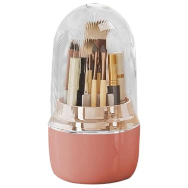 Imagem de Suporte de escova de dentes rotativo de 360° com tampa, organizador de banheiro com 7 compartimentos para escova de dentes elétrica, pasta de dente, lâminas, água de drenagem, armazenamento de bancada