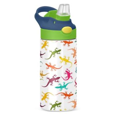 Imagem de IHCVHQX Garrafa de água infantil Lizards Design Garrafa de água isolada de parede dupla copo de aço inoxidável à prova de vazamento copo de viagem para meninos meninas crianças 340 g