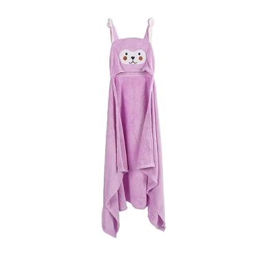 Imagem de CUOFYUNL Toalha de banho para bebê com capuz, absorção de água, lã, desenho animado, toalha de banho infantil macia (Roxa)