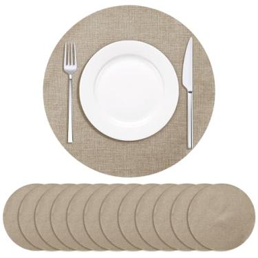 Imagem de Soleebee Pacote com 12 jogos americanos descartáveis, tapetes de mesa finos redondos de linho de 33 cm, carregadores de mesa para casamento, festa de aniversário, mesa de jantar, decoração de casa
