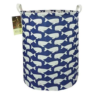 Imagem de Cesta de armazenamento leve de tecido de lona grande da Hunrung, organizador de brinquedos/roupas sujas dobráveis à prova d'água para dormitórios de faculdade, quarto de crianças, banheiro, cesto de lavanderia (baleia azul)