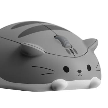 Imagem de Akko Mouse para jogos sem fio Cat Theme cinza, mouse Tri-Mode BT3.0/BT5.0/2.4G, lindo mouse óptico sem fio para computador/laptop/desktop/PC, compatível com Mac/Win Gray Mimo