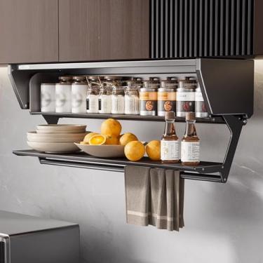 Imagem de ZDJZMGZ Prateleira organizadora de cozinha, armazenamento de despensa montado na parede de camada dupla, prateleira flutuante de prato de alumínio, placa de economia de espaço para armário superior de