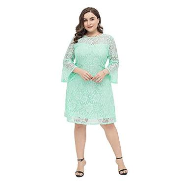 Imagem de 3FLQOOPP Roupas femininas plus size renda festa vestido feminino curto saia feminina verde mangas longas flare (verde grande)