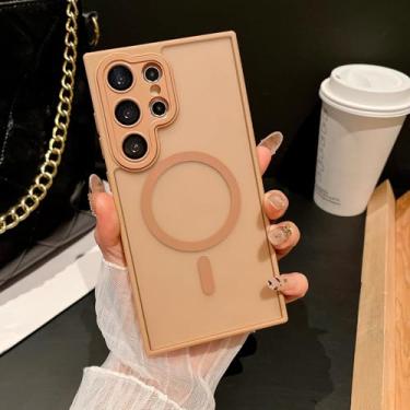 Imagem de Capa transparente fosca para carregamento sem fio para Samsung S25 S24 S23 Fe Plus Ultra, com proteção contra impactos e bordas elevadas (para Galaxy S24+/Dourado Deserto)