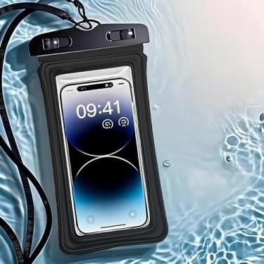 Imagem de Capa de telefone impermeável IPX8, bolsa de telefone flutuante à prova d'água com cordão ajustável e proteção resistente a airbag, sacos secos para celular transparente de 18,3 cm para férias, praia