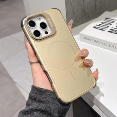 Imagem de Capa de luxo com suporte magnético para iPhone 17 Air 16 15 14 13 12 11 Pro Max Plus, resistente a impactos e com carregamento sem fio (para iPhone 12/Dourado Deserto)
