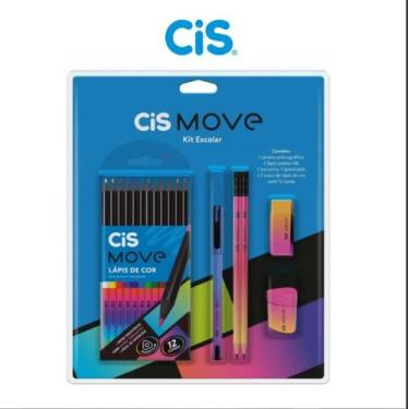 Imagem de Kit Escolar Cis Move Lapis de Cor 12 Cores 1 Caneta 2 lápis Preto + Bo