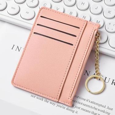 Imagem de Carteira unissex leve, bolsa de cartão simples de couro PU com bolso com zíper - 7 compartimentos para cartões, impermeável, leve para uso diário em viagens (várias cores disponíveis), rosa, Retrô