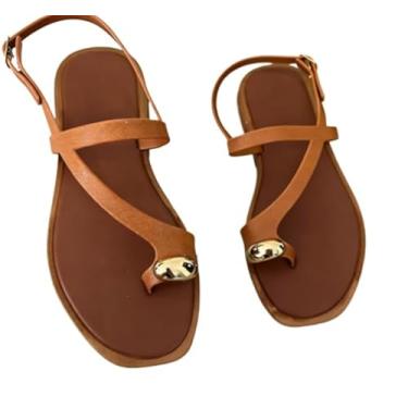 Imagem de Sandália Rasteirinha Feminina de Dedo Leve e Confortável para o Dia a Dia(34,Marrom)