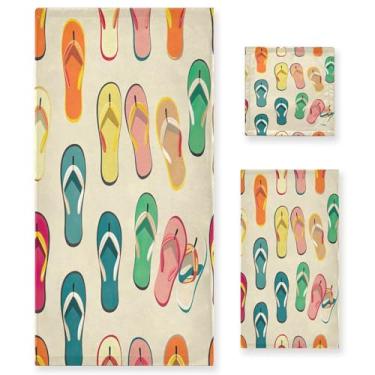Imagem de xigua Conjunto de toalhas de banheiro coloridas com padrão de chinelos absorventes macios 3 peças toalha de banho toalha de mão toalhas decorativas para banheiro, academia, hotel, praia, piscina