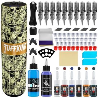 Imagem de Tuffking Máquina de tatuagem sem fio, kit completo de arma de tatuagem com 1600 mAh, 10 peças, agulhas de cartucho, 6 peças, suprimentos de tatuagem de tinta colorida para tatuadores (ouro 1)