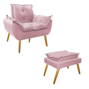 Imagem de Kit Poltrona e Puff Opala Palito Sintético - Amarena Móveis, Rosa Bebê