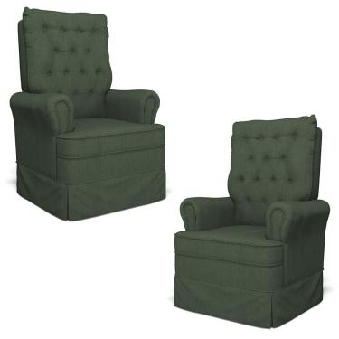 Imagem de Kit 02 Poltronas De Amamentação E Descanso Com Balanço Laís G05 Linho Verde - Mpozenato