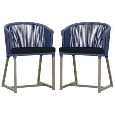 Imagem de 2 Cadeiras De Jantar Noronha Fendi Corda Náutica E12 Trama Azul
