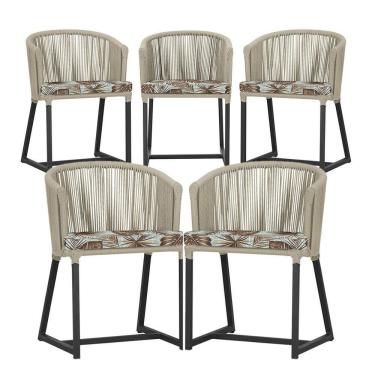 Imagem de 5 Cadeiras De Jantar Noronha Preta Corda Náutica E6 Trama Rami