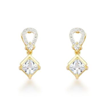 Imagem de Brinco Delicado Jovial Zirconia E Gota Banhado A Ouro 18k