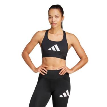Imagem de Top Feminino Adidas Logo Suporte Médio AEROREADY Preto, Preto, GG