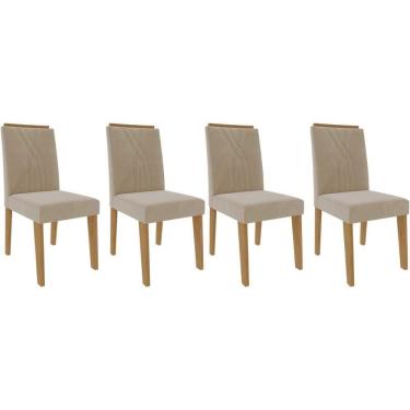 Imagem de Cadeira De Cozinha Nicole Kit 4 Un Madeirado Suede Nude Bege Cimol