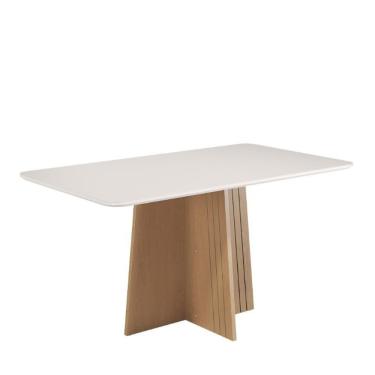 Imagem de Mesa de Jantar 120cm com Tampo de Vidro Isa Sonetto - Mel/Off White