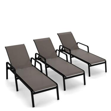 Imagem de Kit 3 Espreguiçadeira Piscina Alumínio Preto Tela Fendi