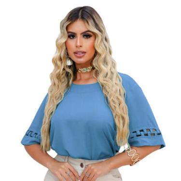 Imagem de Blusa Social Feminina Manga Curta Detalhe Alfaiataria Elegante - MADAL