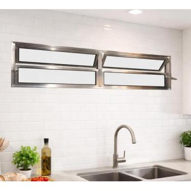 Imagem de Vitro Basculante 2 Seções Alumínio Brilhante 40X200 Linha 25 Brecorimo