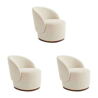 Imagem de Kit 3 Poltronas Decorativa Premium Orgânica Ideal para Recepção e Clinicas em Bouclê Italiano Bege