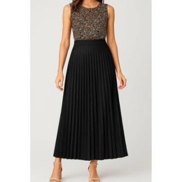 Imagem de Saia Longa Plissada D Bell Outlet Fashion Forrada Lisa Evangélica Cintura Alta Preto-Feminino