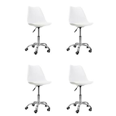Imagem de Kit 04 Cadeiras Office Base Cromada Giratória Saarinen Branco