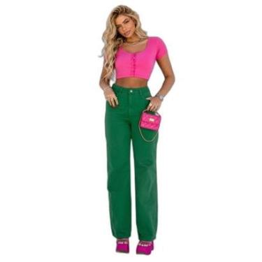 Imagem de CALÇA SARJA WIDE LEG FEMININA CINTURA ALTA BÁSICA COLOR-Feminino