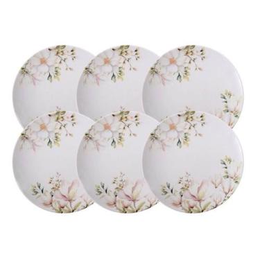 Imagem de Jogo 6 Pratos Rasos Porcelana Decorada 28cm Tramontina Magnólia Mesa P