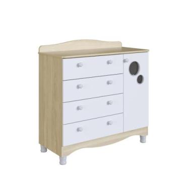 Imagem de Cômoda Infantil 4 Gavetas 1 Porta Fraldário Linha Encanto 90cm Carvalh