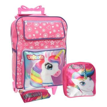 Imagem de Kit Mochila Escolar Infantil Menina Unicórnio Resistente - Plike
