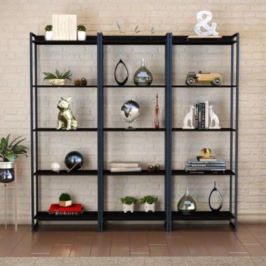 Imagem de Estante de Livros Industrial Aço 180CMX187CM Kit 3 Estantes 5 Pratelei