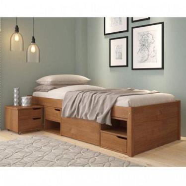 Imagem de Cama Solteiro com 3 Gavetas e 1 Mesa de Cabeceira Charme Marrom/Amendo