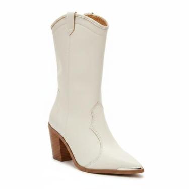 Imagem de Bota Moleca Off White Bico Fino Feminino Zíper Lateral -, Branco off, 