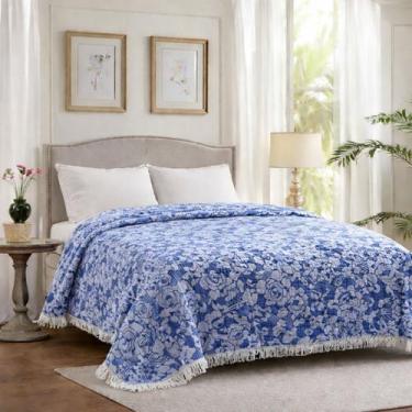 Imagem de Colcha chenille valentina - 2,20 x 2,40 - azul/branco - jolitex