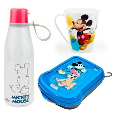 Imagem de Kit Lanche Escolar Garrafa Infantil Abre Facil Caneca 360ml e Sanduich