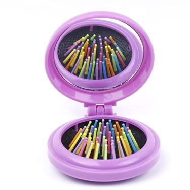 Imagem de jinyi2016SHOP Pente de cabelo dobrável para viagem com espelho redondo dobrável escova de cabelo, pente de massagem de cabelo, ferramentas de pentear arco-íris para mulheres (cor: roxo)