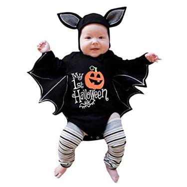 Imagem de Macacão para recém-nascidos meninos meninas Halloween estampa carta estampa cosplay macacão infantil para casa (`-preto, 3-6 meses)