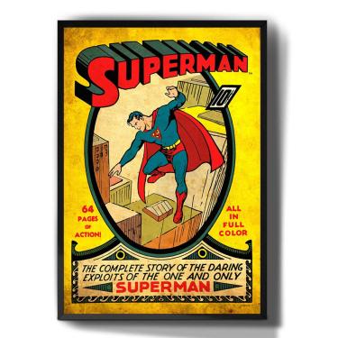Imagem de Quadro decorativo Emoldurado Vintage hq Superman Super heroi dc para sala quarto