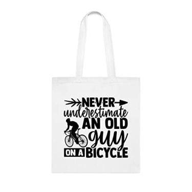 Imagem de Never Underestimate An Old Guy On a Bicycle Tote Bag, Funny Tote Gift, Shoulder Bag Reutilizáveis, Birthday Christmas Basket Gag Idea, Branco