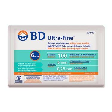 Imagem de Seringa Bd Ultra-Fine Insulina 100U Agulha Curta 6mm Com 10 Unidades