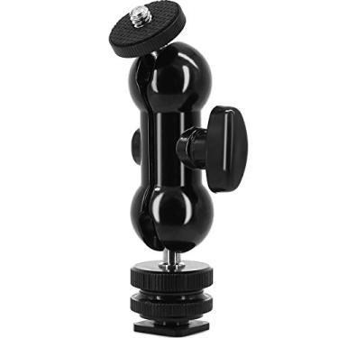 Imagem de Suporte de sapata com cabeça esférica de 1/10.2 cm Hot Shoe Mount Double Ballhead parafuso de tripé de 1/10.2 cm multifuncional para monitores LCD, luz LED, microfone